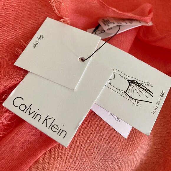 NWT Calvin Klein Dip Dye Rayon Scarf - Orange/Pink - Picture 9 of 15